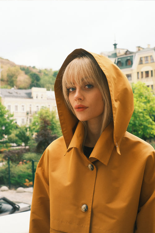 Sand hooded trench coat