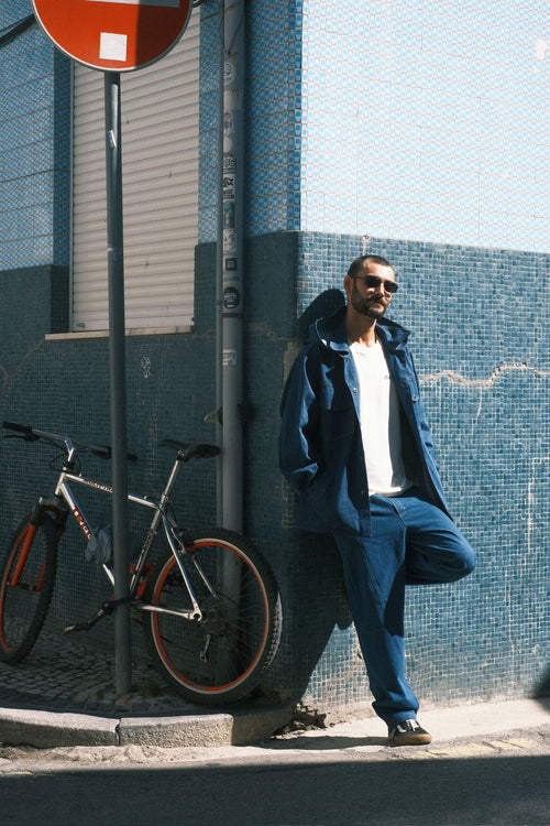 Denim shirt with a hood