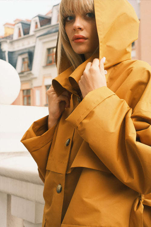 Sand hooded trench coat