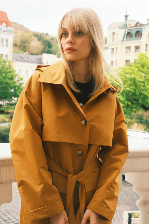 Sand hooded trench coat