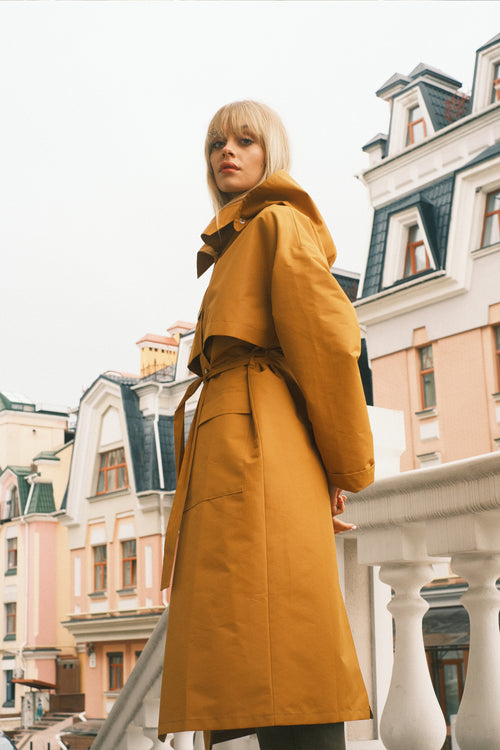 Sand hooded trench coat