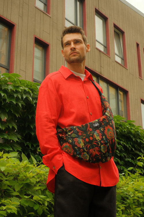 Flaner Bag Ethno Flowers Black double-sided bag