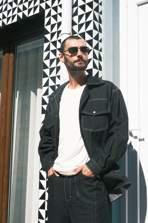Denim shirt with Black hood
