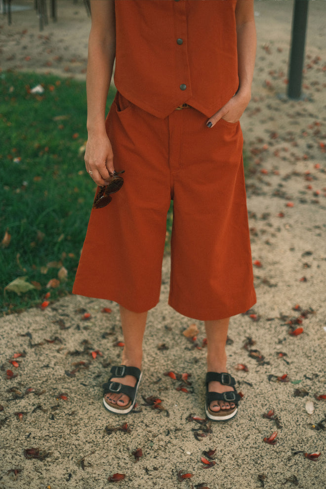 Terracotta denim shorts