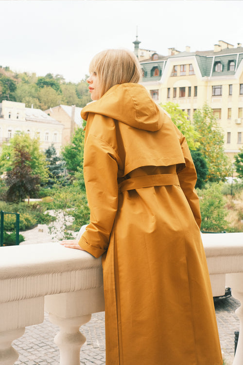 Sand hooded trench coat