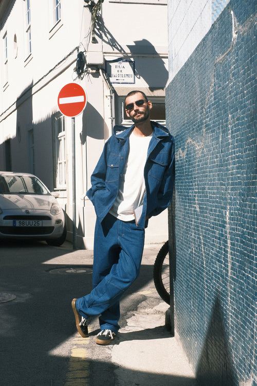 Denim shirt with a hood