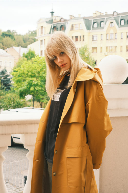 Sand hooded trench coat