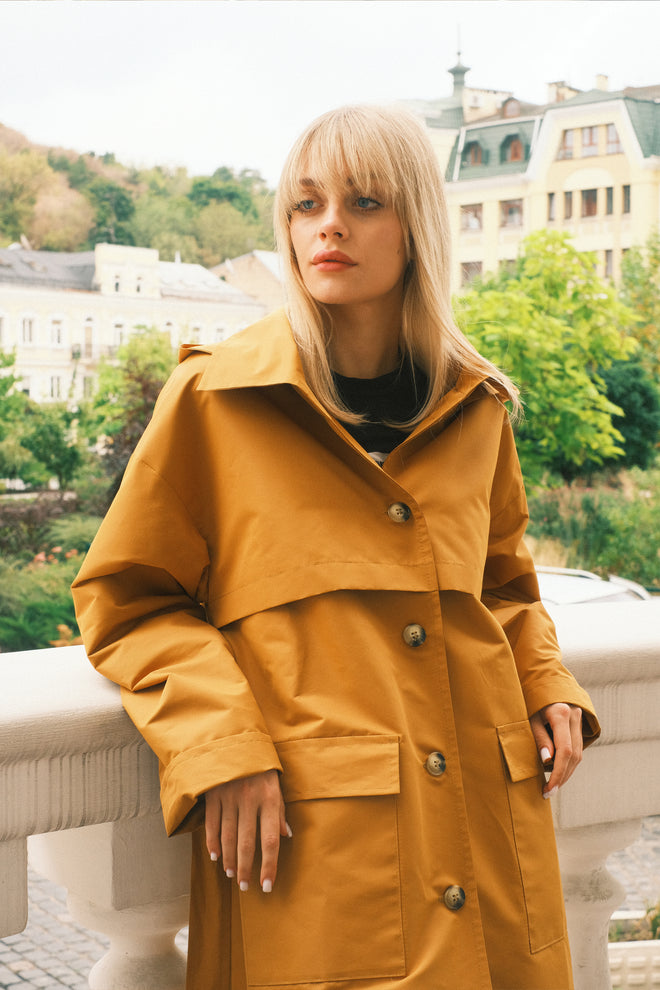 Sand hooded trench coat