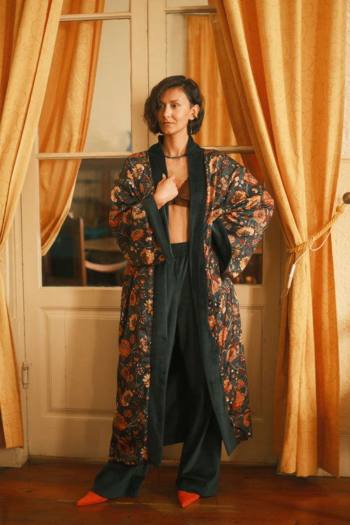 Double-sided velour kimono Pheasant