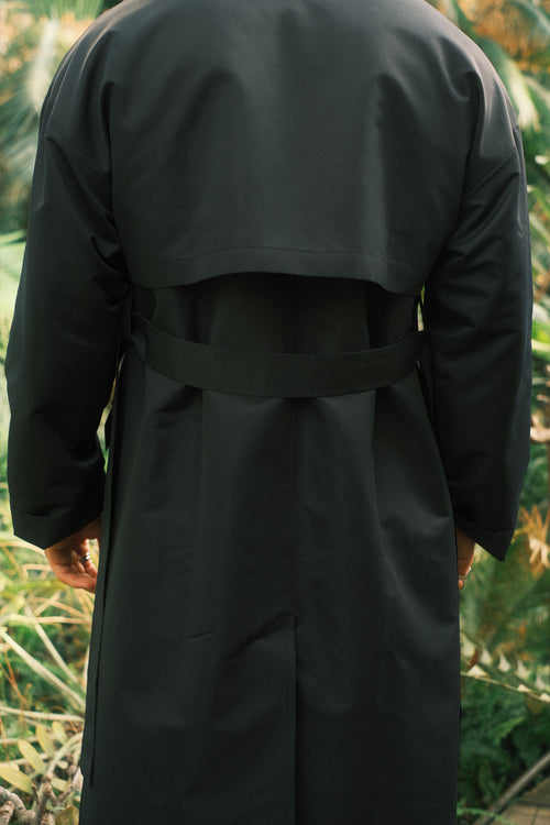 Dark Blue Hooded Trench Coat