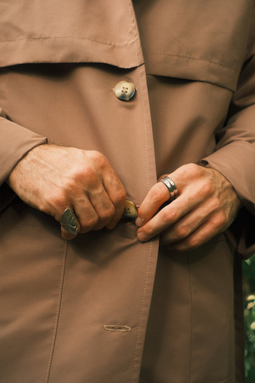 Brown hooded trench coat