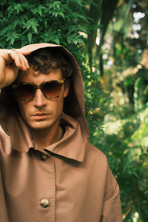 Brown hooded trench coat