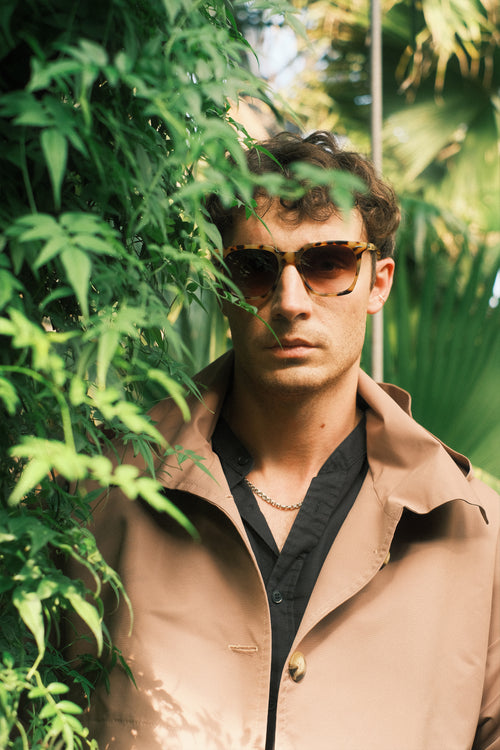 Brown hooded trench coat