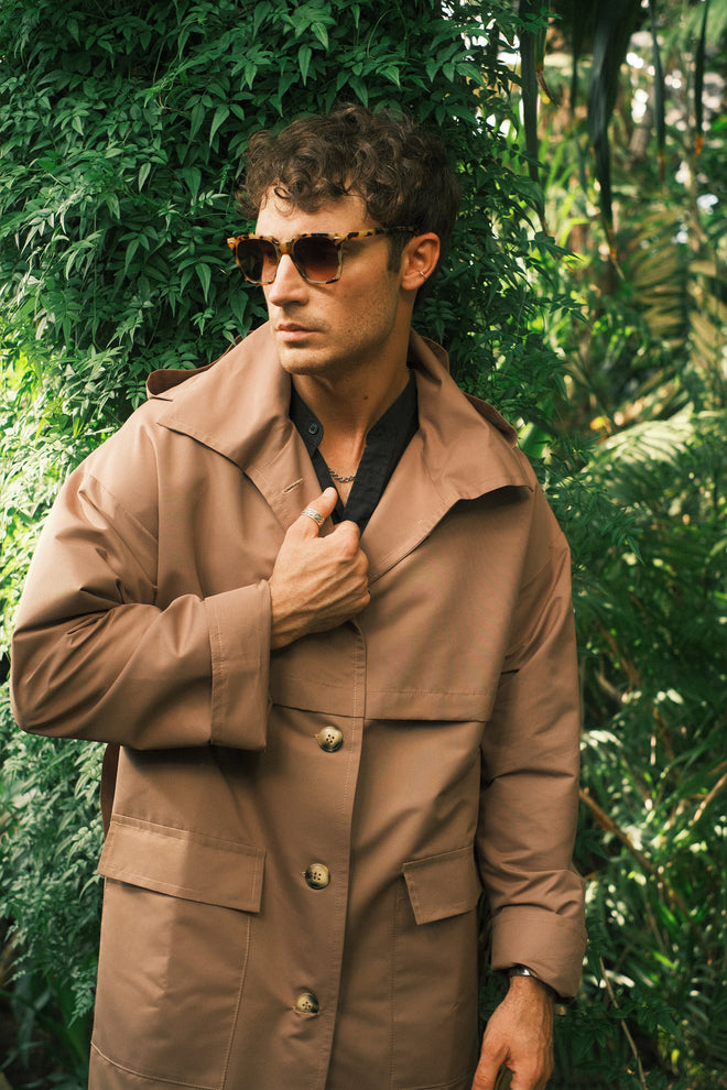 Brown hooded trench coat