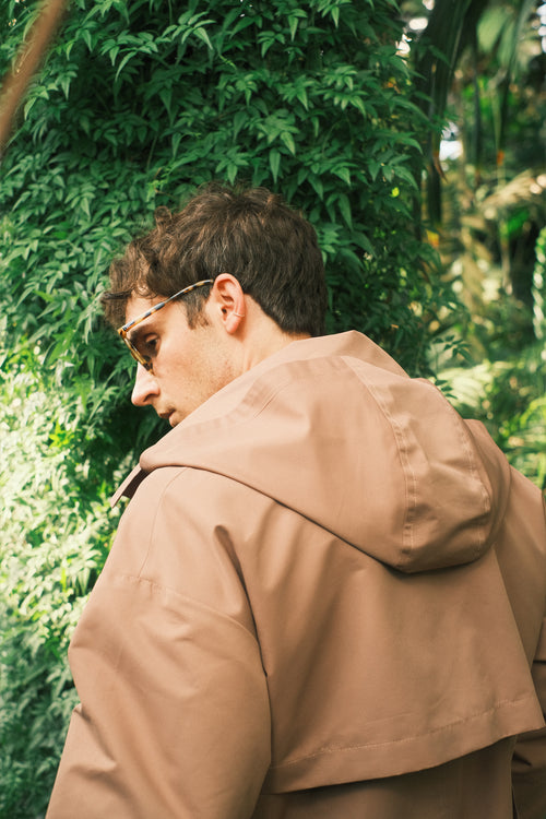 Brown hooded trench coat