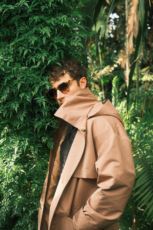 Brown hooded trench coat