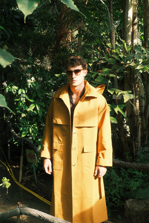 Sand hooded trench coat