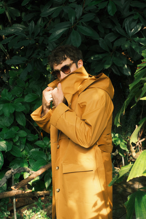 Sand hooded trench coat