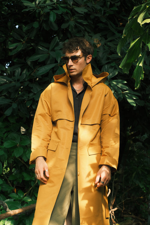 Sand hooded trench coat