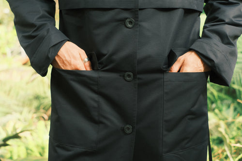 Dark Blue Hooded Trench Coat