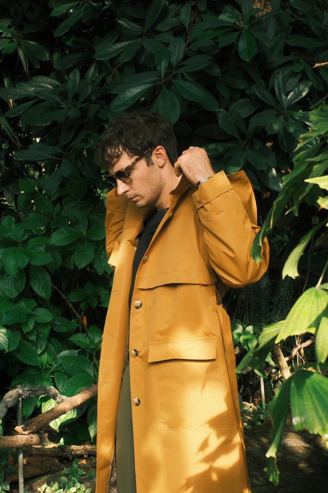 Sand hooded trench coat