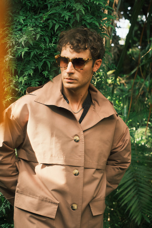 Brown hooded trench coat