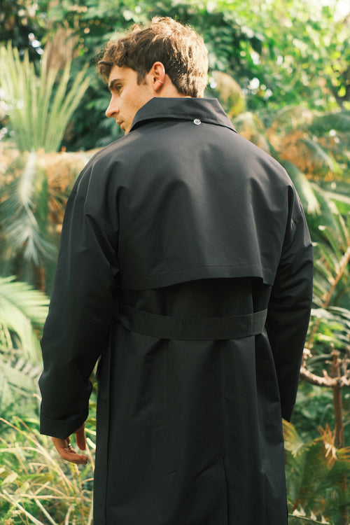 Dark Blue Hooded Trench Coat