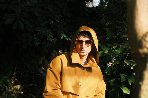 Sand hooded trench coat