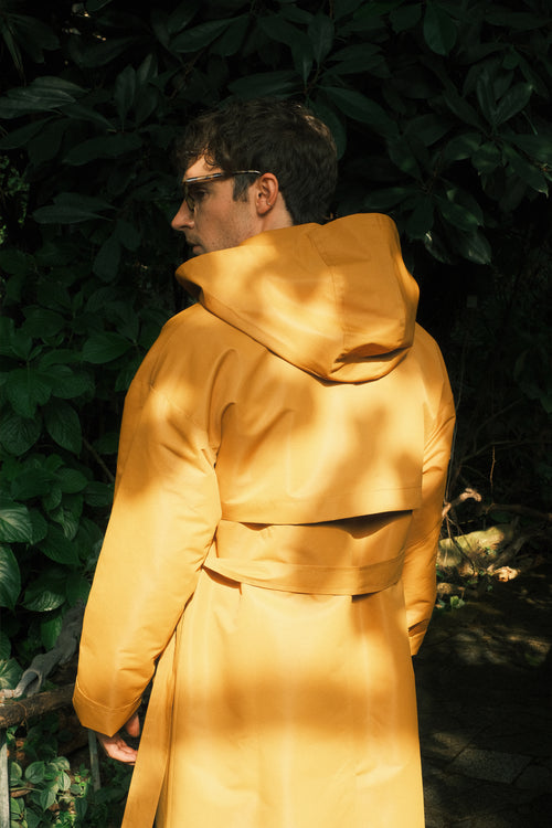 Sand hooded trench coat