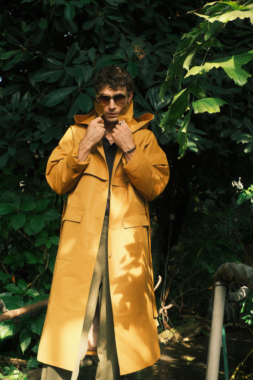 Sand hooded trench coat