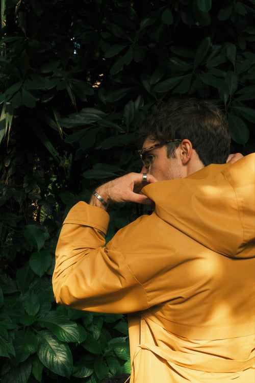 Sand hooded trench coat