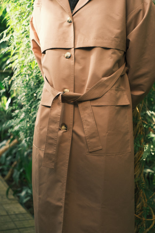 Brown hooded trench coat