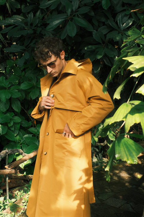 Sand hooded trench coat
