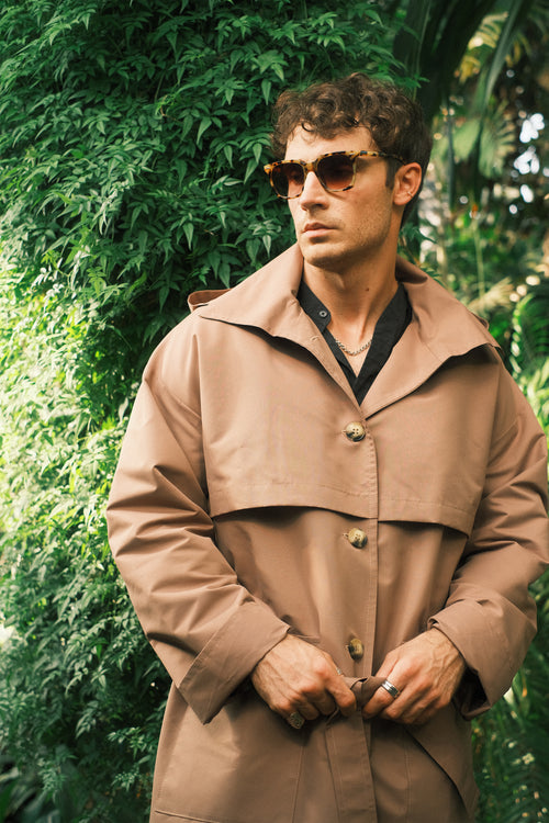 Brown hooded trench coat
