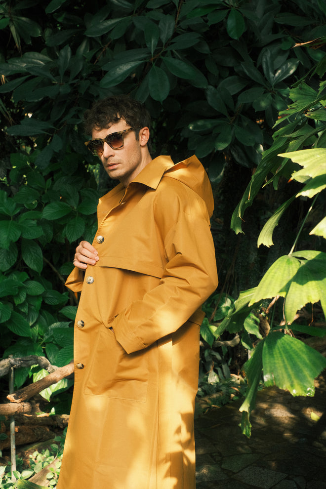 Sand hooded trench coat