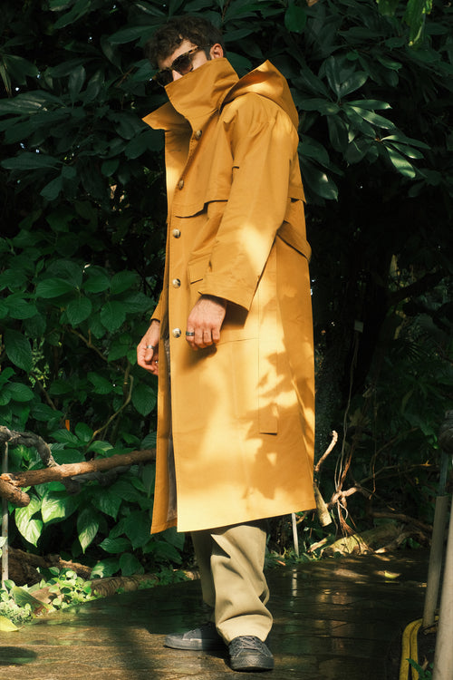 Sand hooded trench coat