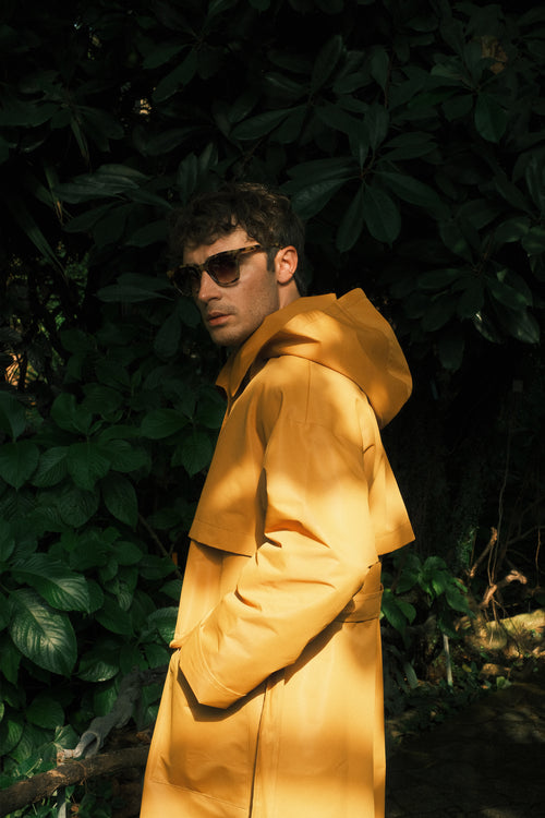 Sand hooded trench coat