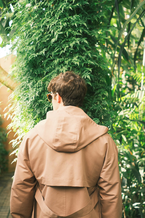 Brown hooded trench coat