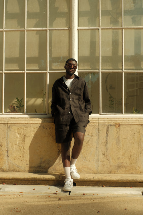 Black linen shorts