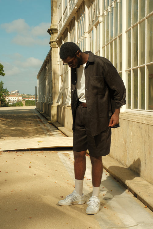 Black linen shorts