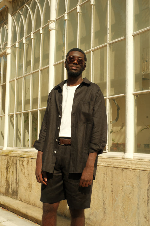 Black linen shorts