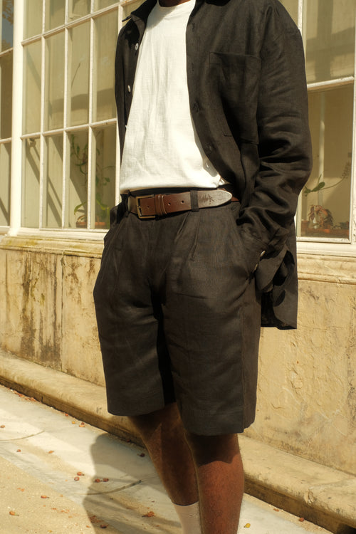 Black linen shorts