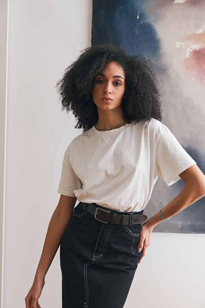 Black denim skirt