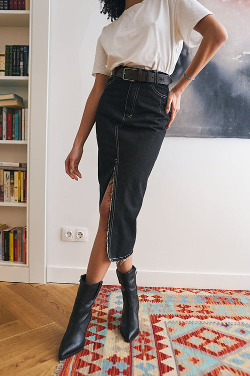 Black denim skirt
