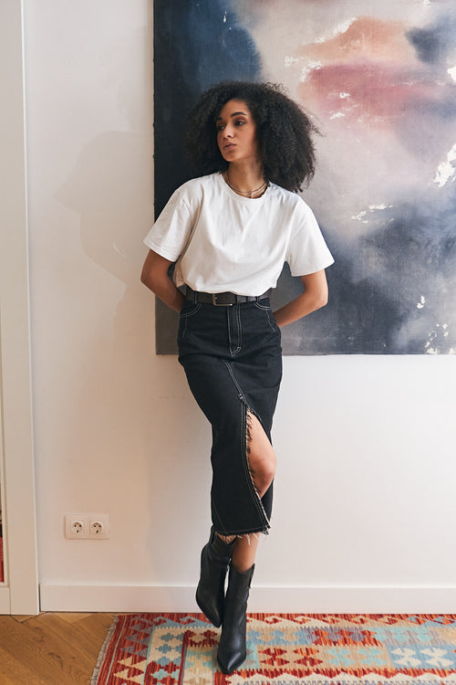 Black denim skirt