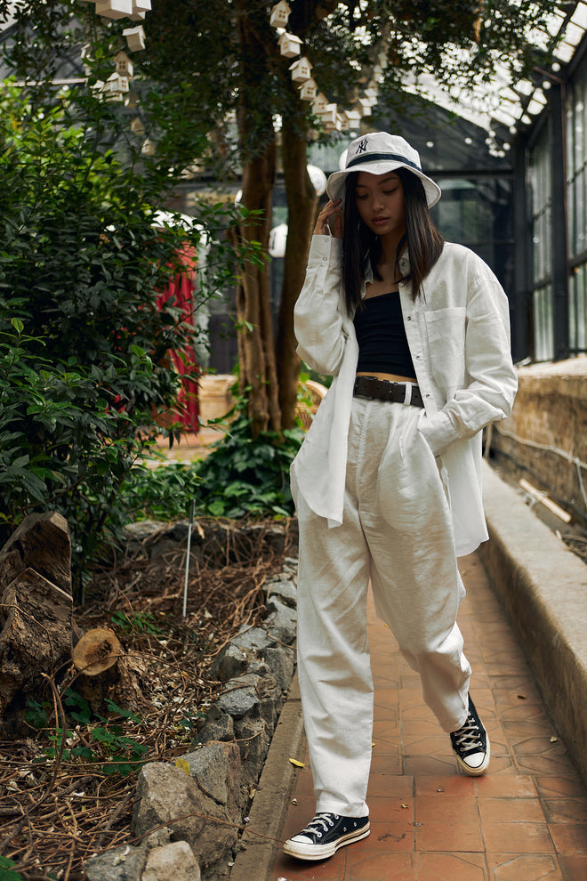 White linen pants