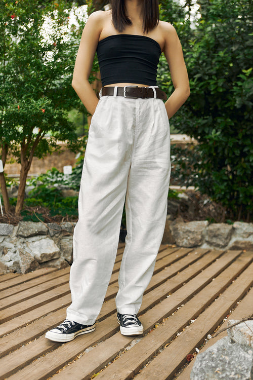 White linen pants