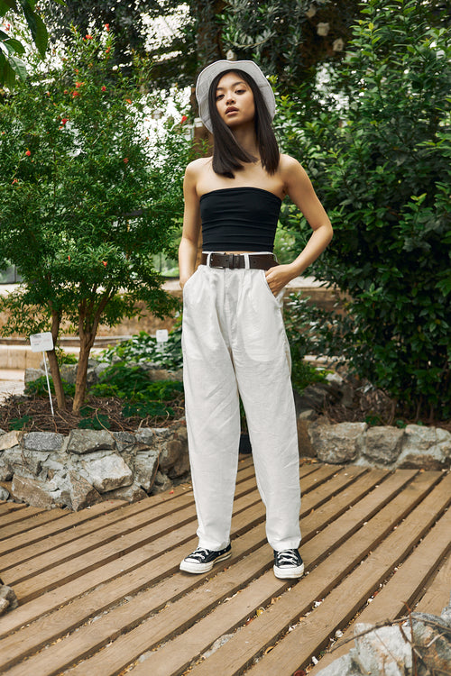 White linen pants