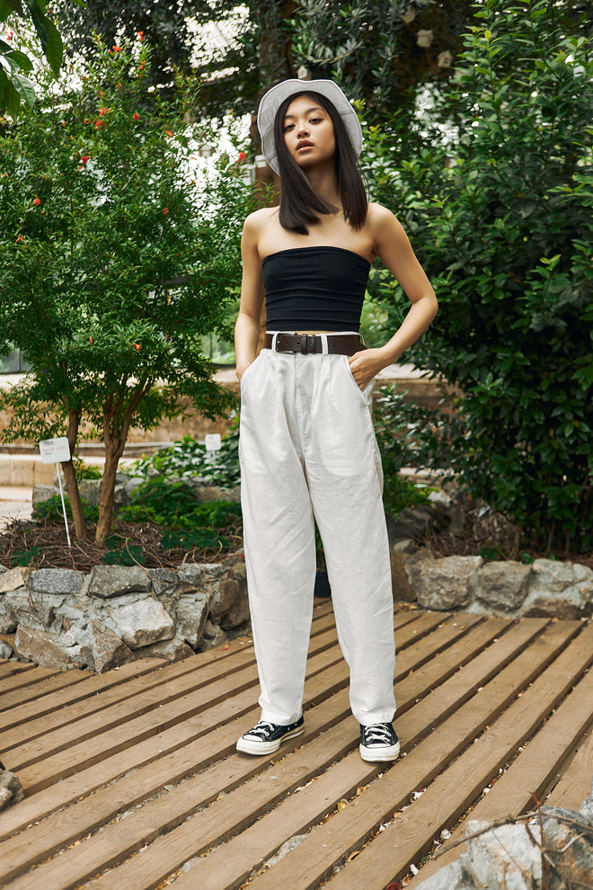 White linen pants