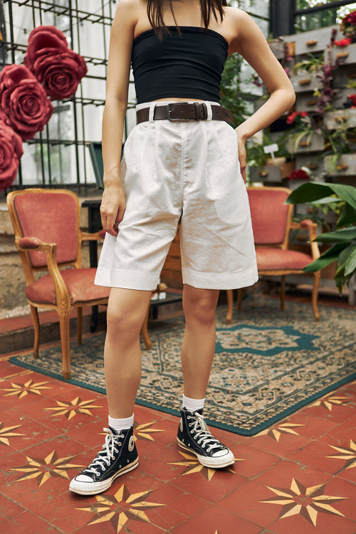 White linen shorts